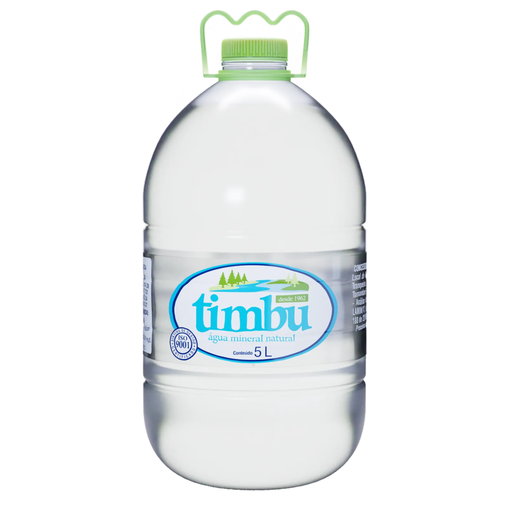 Imagem com galão de água mineral, marca Timbu